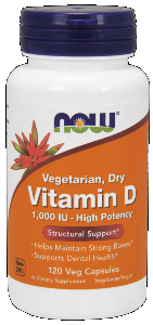 Vitamin D-1000 IU Dry Vegetarian (120 Vcaps) NOW Foods